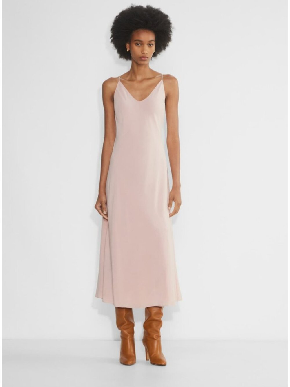 NWT Aritzia Wilfred Boudoir Silk Slip Dress Bow Pink Sz S